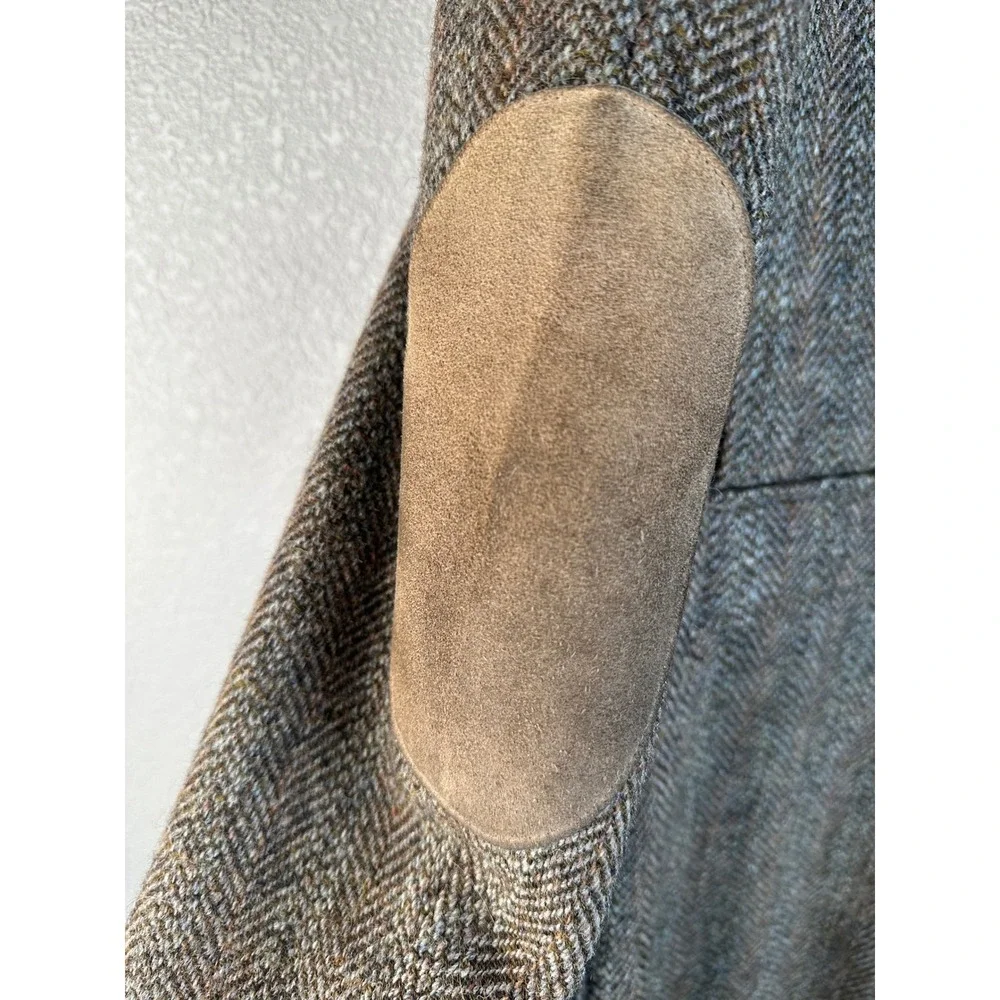Harris Tweed Men's Brown Herringbone Tweed Suede Patch 100% Wool Blazer Jacket L